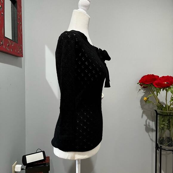 NEW Arden B. Wool Open Weave Knit Patterned Bow Tie Boatneck Fitted Sweater NWT - Picture 6 of 12